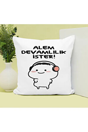 Alem Devamlılık İster Baskılı Kupa ve Yastık Hediyelik Set Arkadaşa Hediye