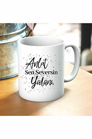 Sen Seversin Yalanı Baskılı Kupa ve Yastık Hediyelik Set Arkadaşa Hediye