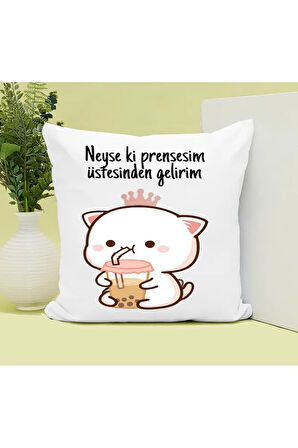 Neyse Ki Prensesim Baskılı Kupa ve Yastık Hediyelik Set Arkadaşa Hediye