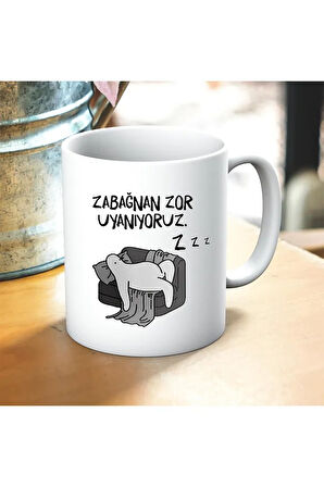 Sabahları Zor Uyanıyoruz Zabağnan Baskılı Kupa ve Yastık Hediyelik Set Arkadaşa Hediye