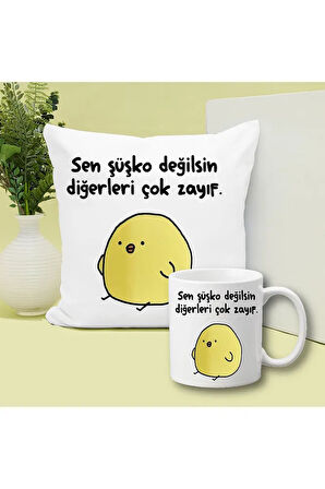 Diğerleri Zayıf Baskılı Kupa ve Yastık Hediyelik Set Arkadaşa Hediye