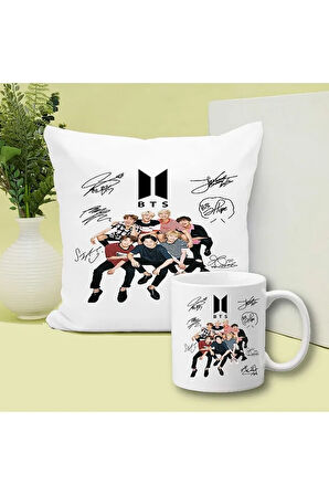 BTS Baskılı Kupa ve Yastık Hediyelik Set Arkadaşa Hediye