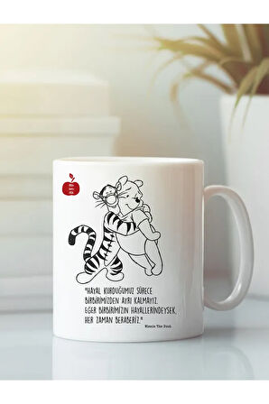 Beyaz Porselen Kupa Bardak Winnie The Pooh Aşk Dostluk Arkadaşlık Kardeşlik Sevgi