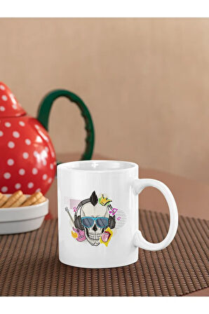 Müzik Dinleyen Kuru Kafa Özel Tasarım Baskılı Kupa Bardak