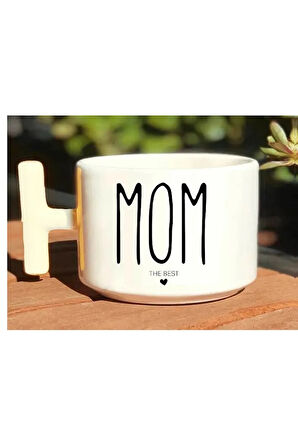 Mom Dad The Best Baskılı Çift 2'li Beyaz T Kulp Kupa Bardak