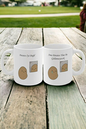 Hediyemi Üzgün Patates Renkli Baskılı Tasarımlı Hediye Kahve Çay Kupa Bardak