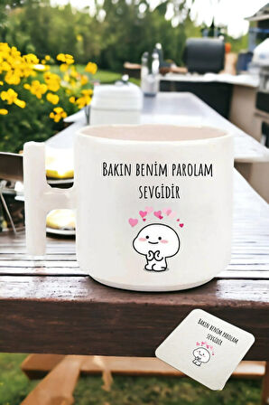 Hediyemi Bakın Benim Parolam Sevgidir Baskılı T Kulp Kupa