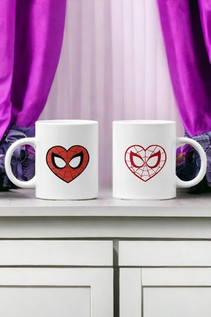 Hediyemi Spiderman Kırmızı Kalp Sevgili/Çift/Arkadaş 2'li Kupa Bardak Seti