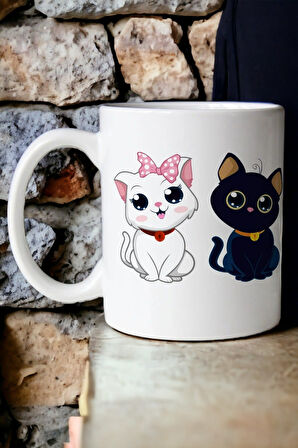 Hediyemi Çift Kediler Baskılı Kupa Bardak