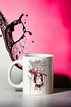 Hediyemi Harley Quinn Karakter Tasarım Haha Yazılı Çift Taraf Baskılı Kupa Bardak