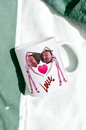 Hediyemi Mutlu Çiftler Love Baskılı Hediye Kupa Bardak Porselen Çay Kahve Fincanı