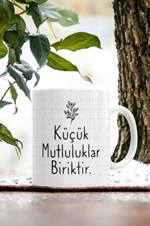 Hediyemi Küçük Mutluluklar Biriktir Baskılı Kupa Bardak