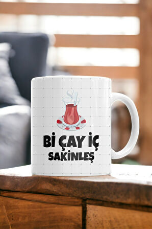 Hediyemi Bi Çay Iç Sakinleş Baskılı Kupa Bardak