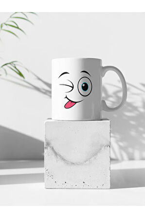 Yüz Ifadeleri Baskılı Kupa Bardak, Emojili Kupa (300ML)