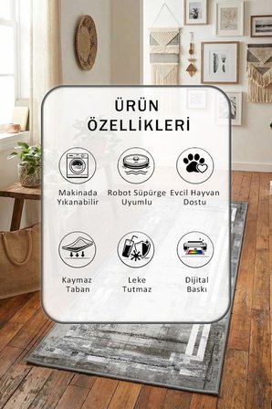 Ehl-09 Yıkanabilir Yolluk Halı Kaymaz Taban Salon Mutfak
