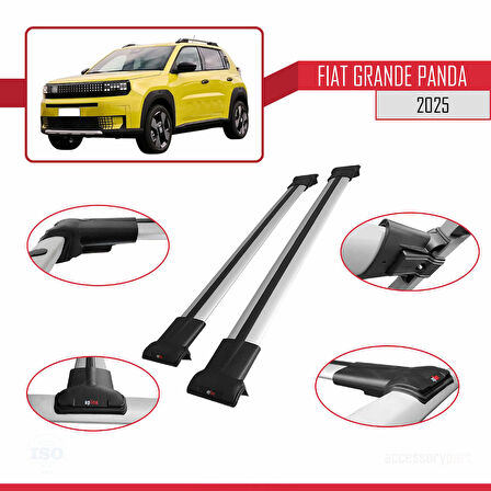 Fiat Grande Panda 2025-2025 Arası ile Uyumlu FLY Model Ara Atkı Tavan Barı Gri 2 Adet