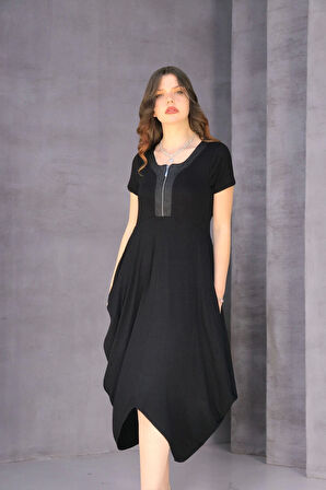 Önü Deri Garnili Bebekol Şalvar Elbise