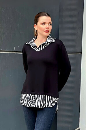 Zebra Desen Gömlekli Bluz