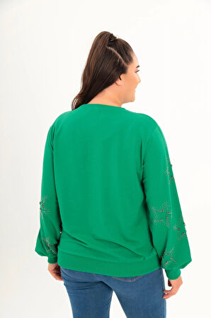 Kolları Yıldız Taş Baskılı Sweatshirt