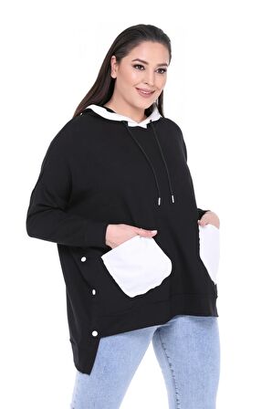 Kapüşonlu Renkli Cepli Salaş Sweatshirt