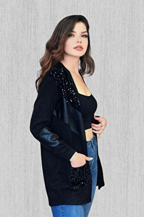 Pul Ve Suni Deri Detaylı Hırka