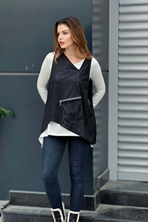 Suni Deri Yelekli İkili Takım