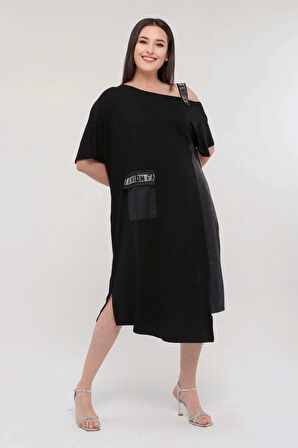 Tek Askılı Eteği Suni Deri Detaylı Elbise