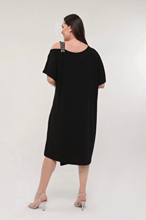 Tek Askılı Eteği Suni Deri Detaylı Elbise