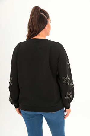 Kolları Yıldız Taş Baskılı Sweatshirt