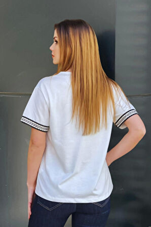 Yakası Ve Kolları Örme Şeritli Bluz