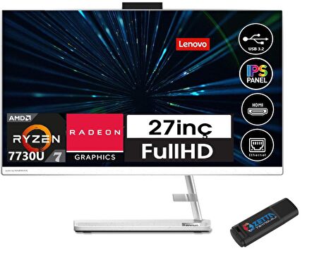 Lenovo Ideacentre AIO 3 FF0FY00HRTX18 AMD Ryzen 7 7730U 8 GB Ram 512 GB SSD Radeon Graphics 27" Full HD All in One PC + Zetta Flash Bellek