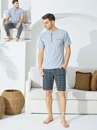 Kly 9600 Erkek Yazlık V-Yaka Pijama Takım