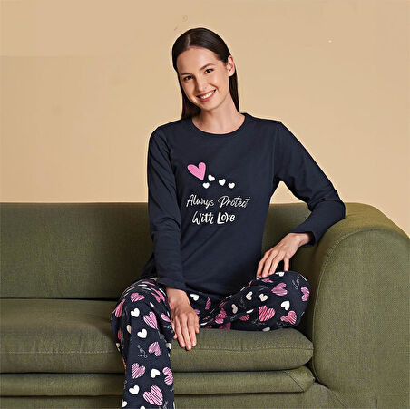Over Sleep 1446 Kadın Kışlık Uzun Kol Pijama Takım