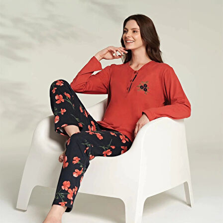 Miss Klein 1242 Kadın Kışlık Üç Düğme Büyük Beden Pijama Takımı