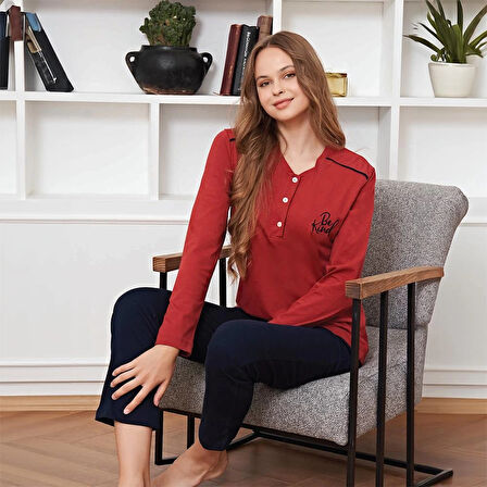 Miss Klein 1256 Kadın Kışlık Üç Düğme Büyük Beden Pijama Takımı