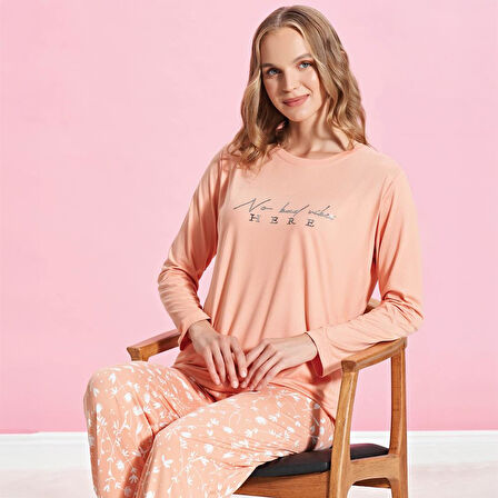 Over Sleep  Marla 1475 Kadın Kışlık Sıfır Yaka Uzun Kol Pijama Takımı