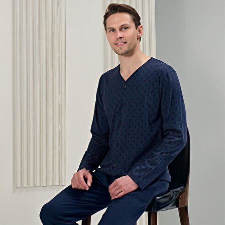Over Sleep 1705 Erkek Süprem Uzun Kol Büyük Beden Pijama Takım
