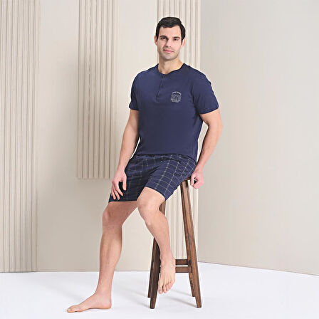 Over Sleep 1783 Erkek Yazlık Süprem Şortlu Kısa Kol Pijama Takım