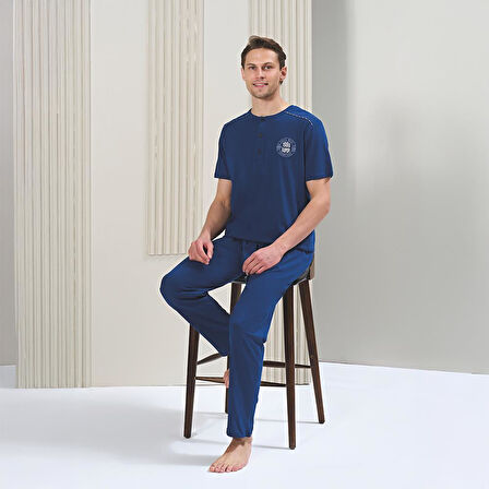 Over Sleep 1710 Erkek Kısa Kol Uzun Alt Yazlık Pijama Takım