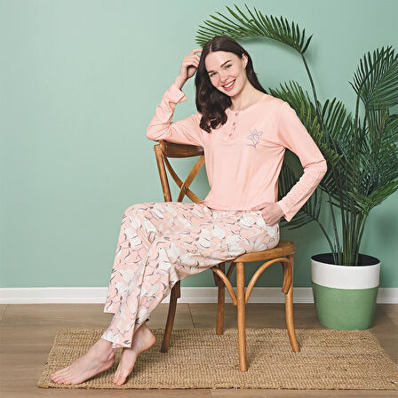 Over Sleep 1809 Kadın Uzun Kol Modal  Dört Mevsim Pijama Takım