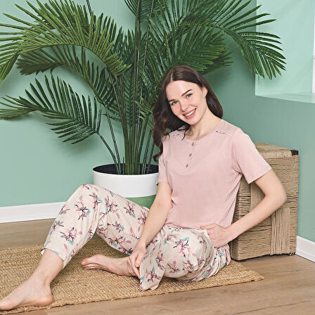 Over Sleep 1822 Kadın Kısa Kol Modal  Yazlık Pijama Takım