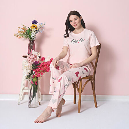 Over Sleep 1851 Kadın Kısa Kol Süprem Yazlık Pijama Takım