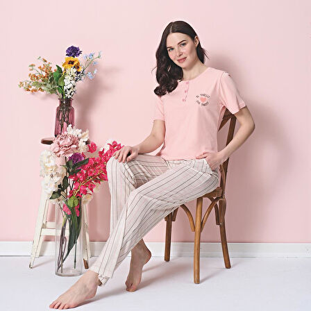 Over Sleep 1866 Kadın Kısa Kol Modal  Yazlık Pijama Takım