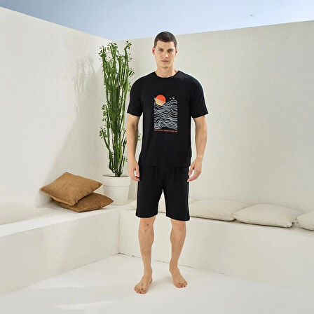 Kly 2011 Erkek O-Yaka Şortlu Pijama Takım