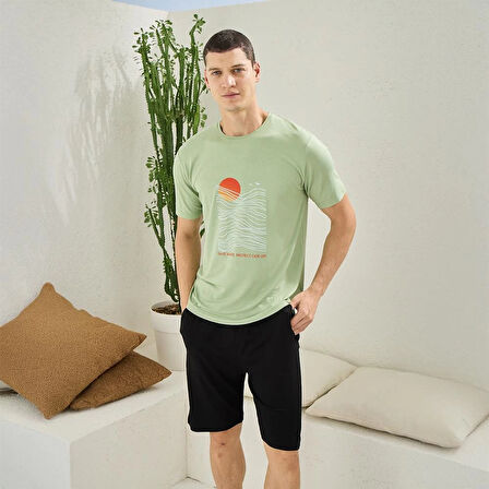 Kly 2011 Erkek O-Yaka Şortlu Pijama Takım