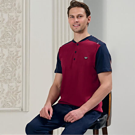 Over Sleep 1713 Erkek Kısa Kol Uzun Alt Yazlık Pijama Takım