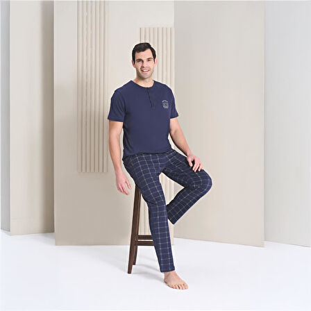 Over Sleep 1753 Erkek Kısa Kol Uzun Alt Yazlık Pijama Takım