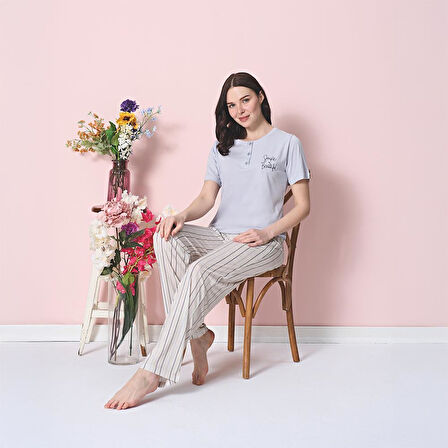 Over Sleep 1867 Kadın Kısa Kol Uzun Alt Modal Yazlık Pijama Takım