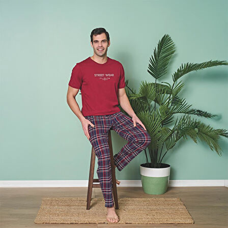 Over Sleep 1981 Erkek Kısa Kol Uzun Alt Yazlık Pijama Takım