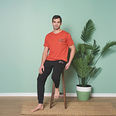 Over Sleep 1983 Erkek Kısa Kol Uzun Alt Yazlık Pijama Takım